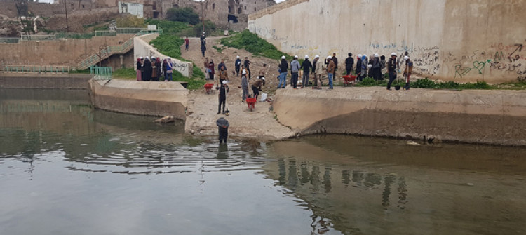 في الجانب الأخر من السدة .. نساء تلعفر يحملن "الكرك" للمشاركة بحملة تطوعية (صور)